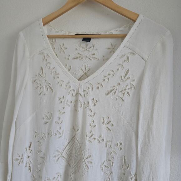 French Connection White Tunic Dress Eyelet Lace Embroidered XS/S Bride Wedding - Picture 2 of 8